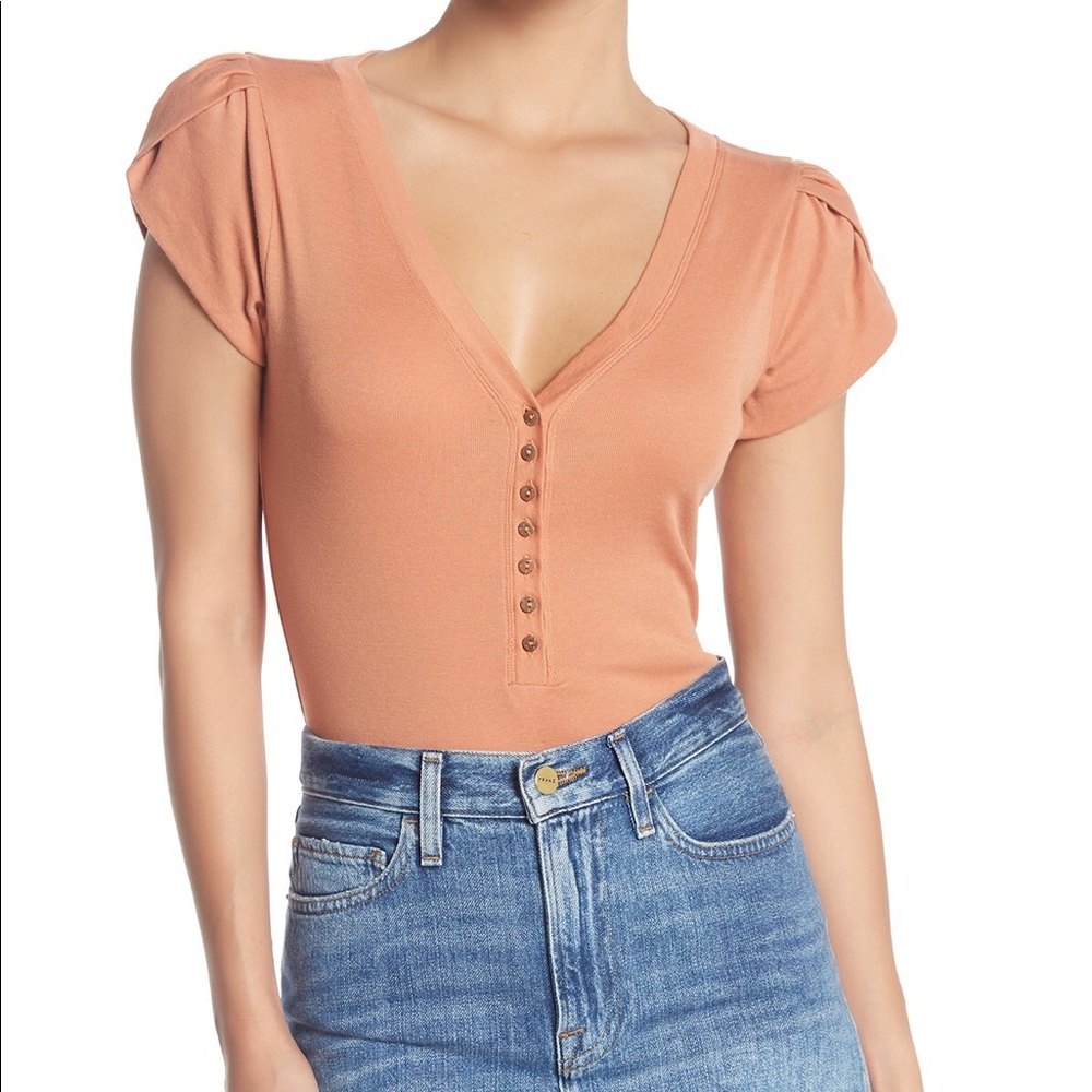 NWOT Free People Button Body Suit Mia Tulip-Sleeve